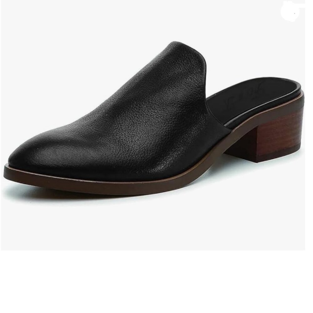 FOWT Black Closed Toe Mules Slip On Retro Loafer Low Chunky Heel Slides Slippers